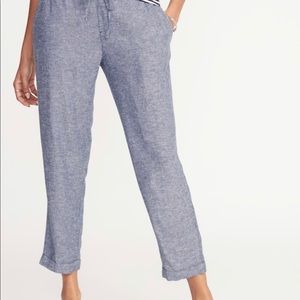 Mid-Rise Linen Blend Cropped Pants